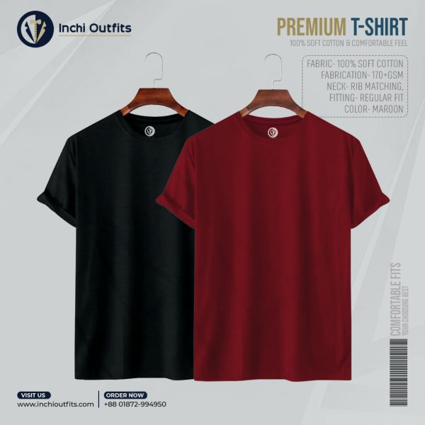 2 pcs Premium T-shirt (Maroon, White) - Image 6