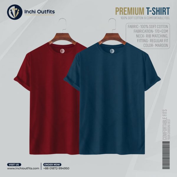 2 pcs Premium T-shirt (Maroon, White) - Image 5